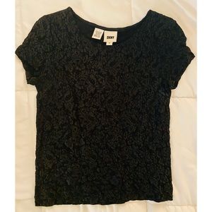 DKNY BLACK FLORAL PRINT SHEER T-SHIRT